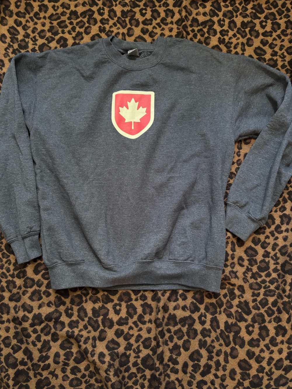 Gildan Charcoal Gray Crewneck Sweatshirt with Red Maple Emblem